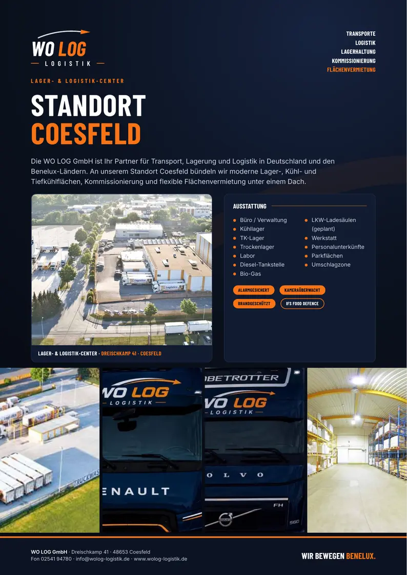 Titelseite der WO LOG Firmenpräsentation zum Lager- und Logistik-Center Coesfeld